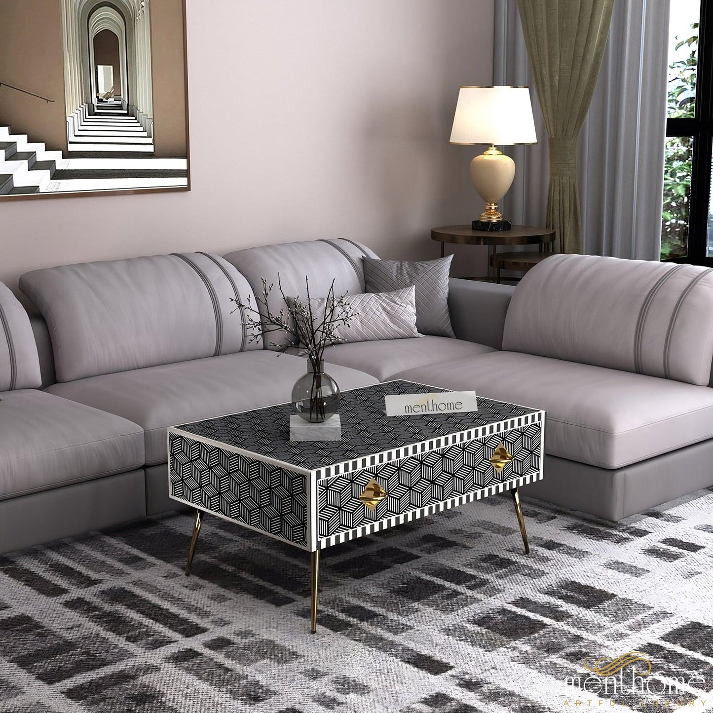 Handmade Inlaid Optical Coffee Table | Luxury Handmade Coffee Table