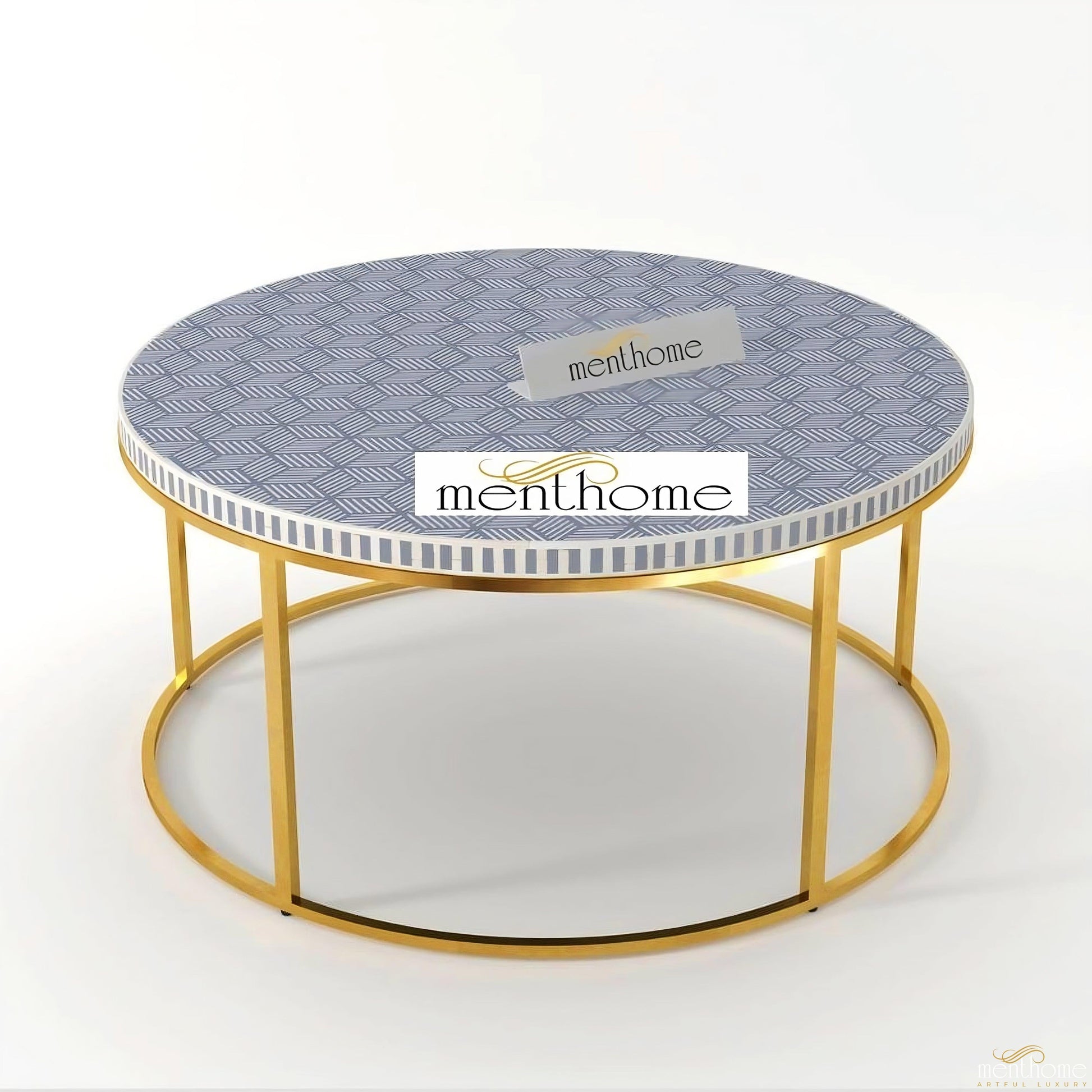 Bone Inlay Round Optical Coffee Table | Luxury Handmade Coffee Table