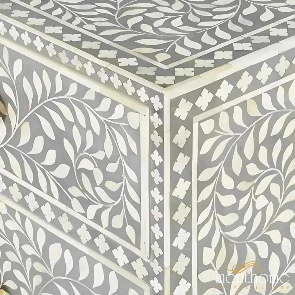 Bone Inlay 3-Drawer Small Dresser in Grey Color | Luxury Handmade Dresser