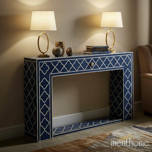 Elegant Blue and Gold Console Table | Luxury Handmade Console
