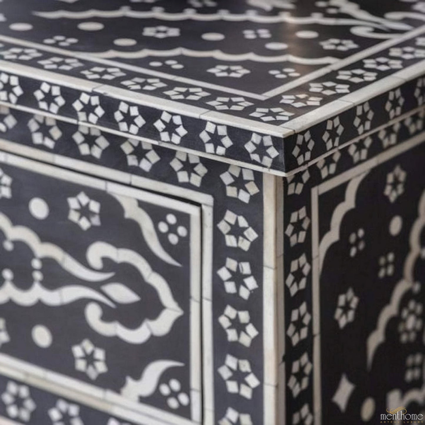 Bone Inlay Dresser( 42W X 30H X 18) Black Color | Luxury Handmade Dresser