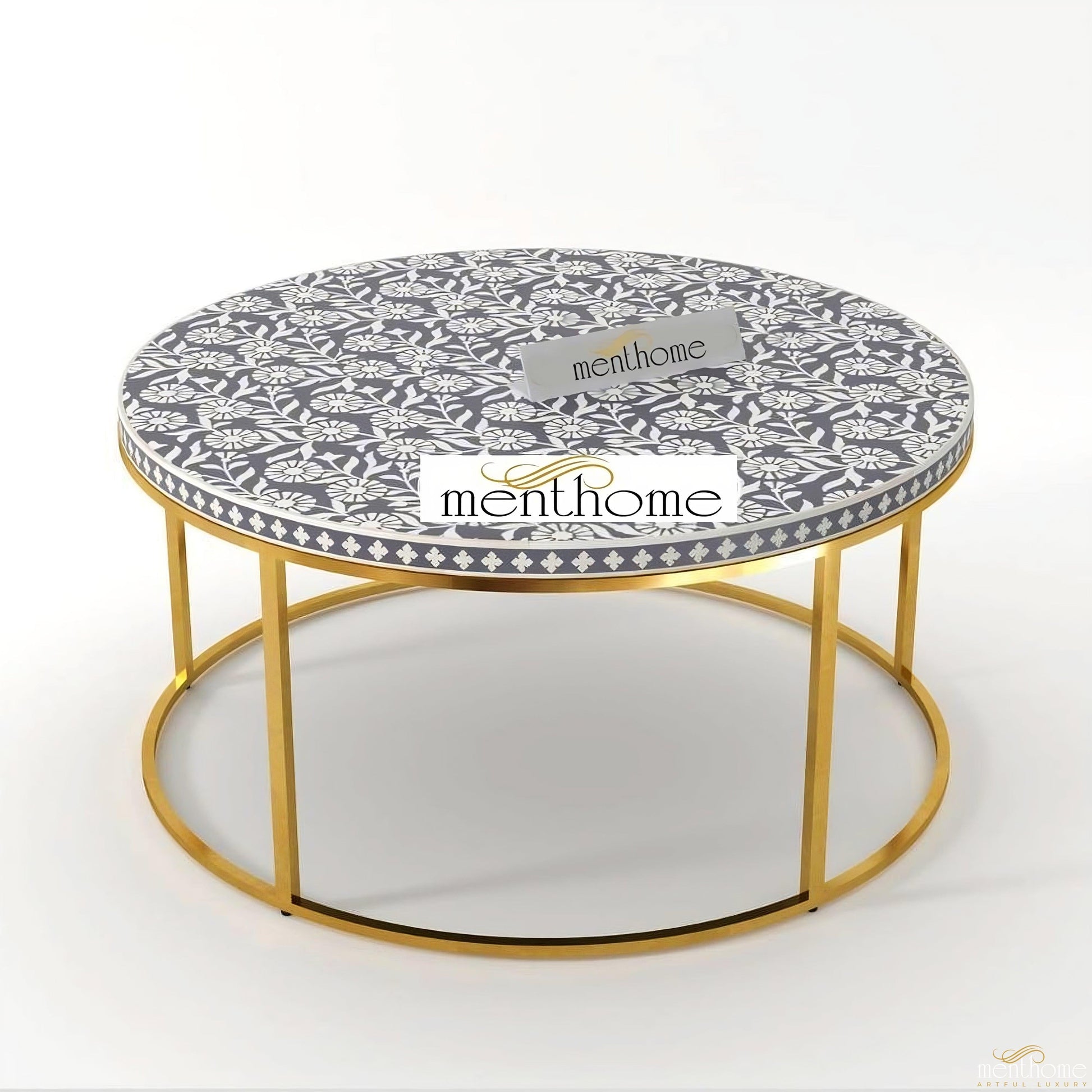Bone Inlay Round Coffee Table - Sunflower | Luxury Handmade Coffee Table