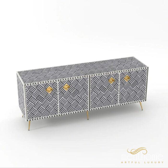 Geometric-Bone Inlay -Rectangular- Tv Cabinet | Luxury Handmade TV Cabinet