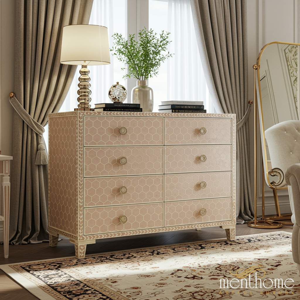 Elegant Beige Patterned Chest of Drawers | Luxury Handmade Dresser Elegant Beige Patterned Chest of Drawers | Luxury Handmade Dresser