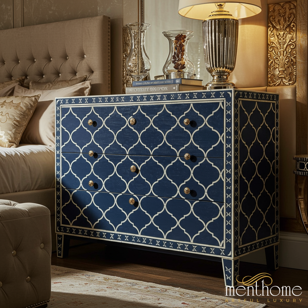 blue dresser for bedroom RWYHG Farmhouse 6 Drawer Set of 2, Chest of Drawers Bedroom, 43.5" Tall Dresser with Roman Column, Rustic Wood Storage Dressers Organizer for Living Room, Hallway, Closet These offer abundant storage space to keep your new room clutter Elegant Blue Moroccan Pattern Chest