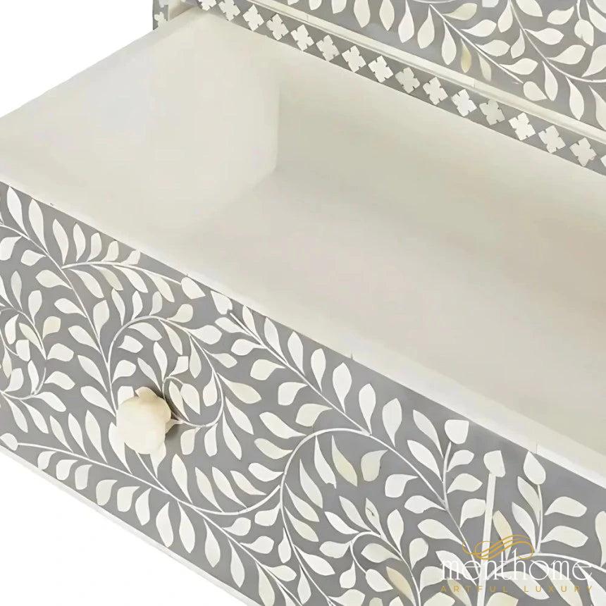 Bone Inlay 3-Drawer Small Dresser in Grey Color | Luxury Handmade Dresser