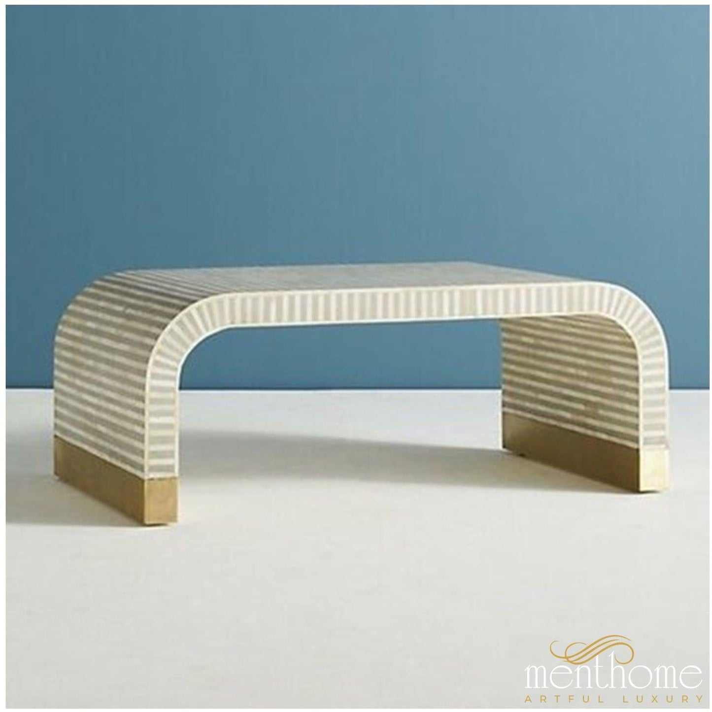 Bone Inlay Waterfall Coffee Table Decor in Grey | Luxury Handmade Coffee Table