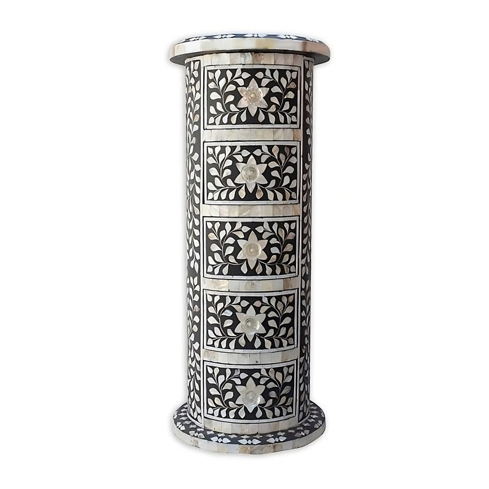 Round Tallboy Mother Of Pearl Inlay Floral Design