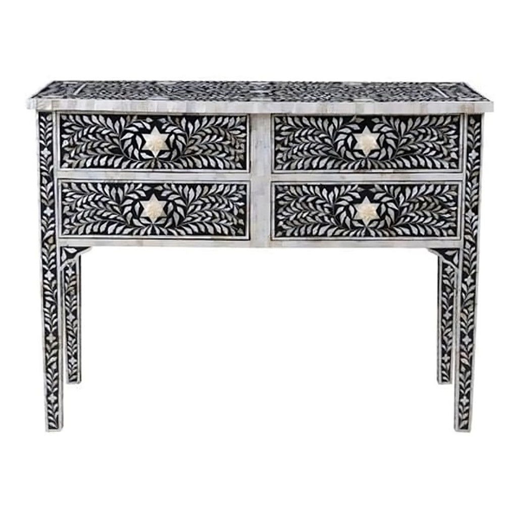 Floral Desk Four Drawer Bone Inlay