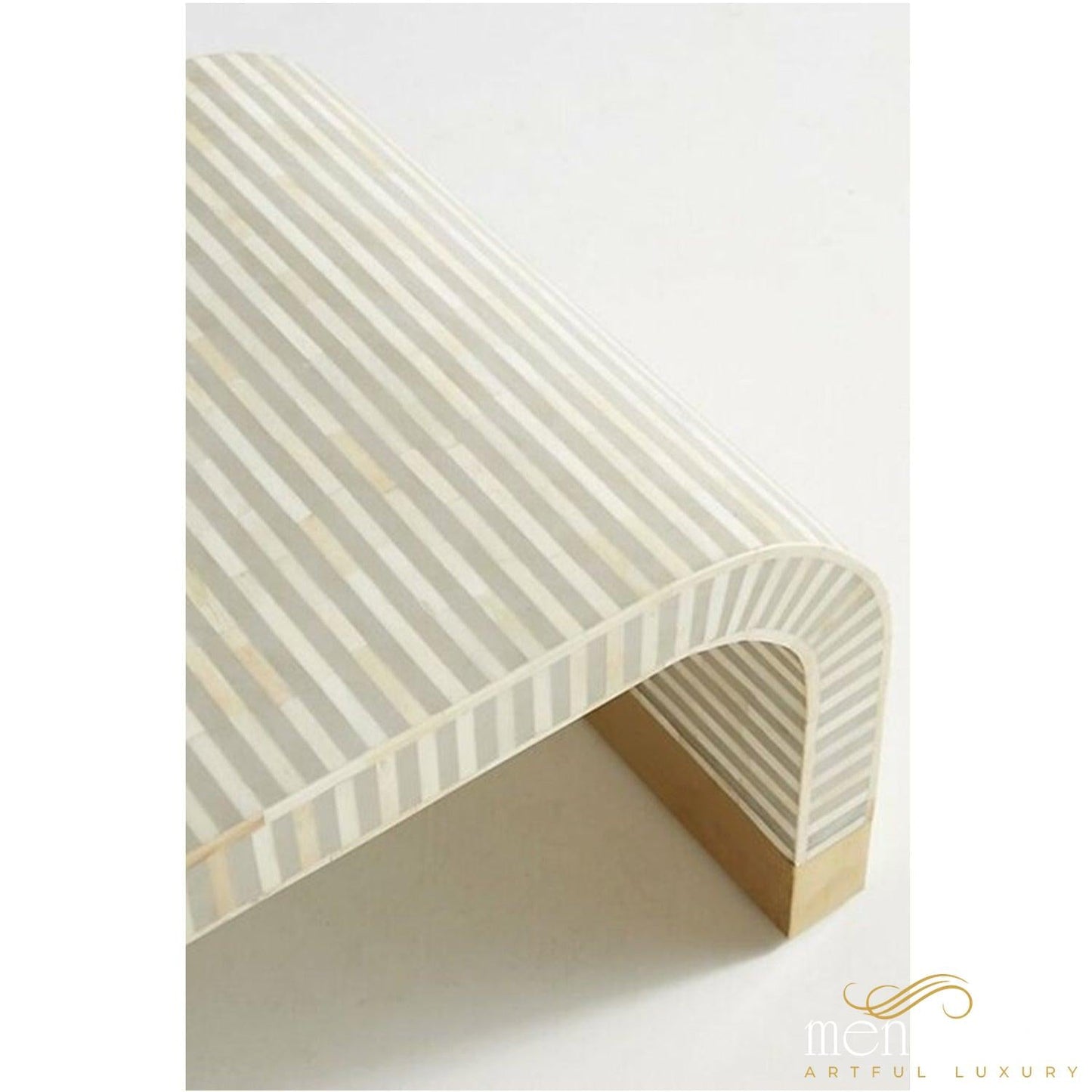 Bone Inlay Waterfall Coffee Table Decor in Grey | Luxury Handmade Coffee Table