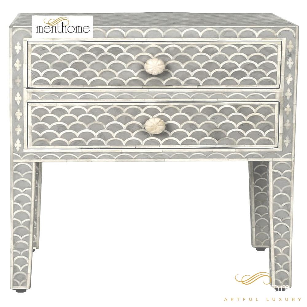 Bone Inlay Wood Bedside Table Design Bedside Handmade Bone Inlay Wooden Modern Floral Pattern Side table Furniture Handmade Wooden Table | Luxury Handmade Bedside Table