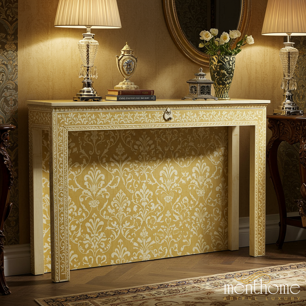 Elegant Antique-Style Console Table with Intricate Pattern | Luxury Handmade Console