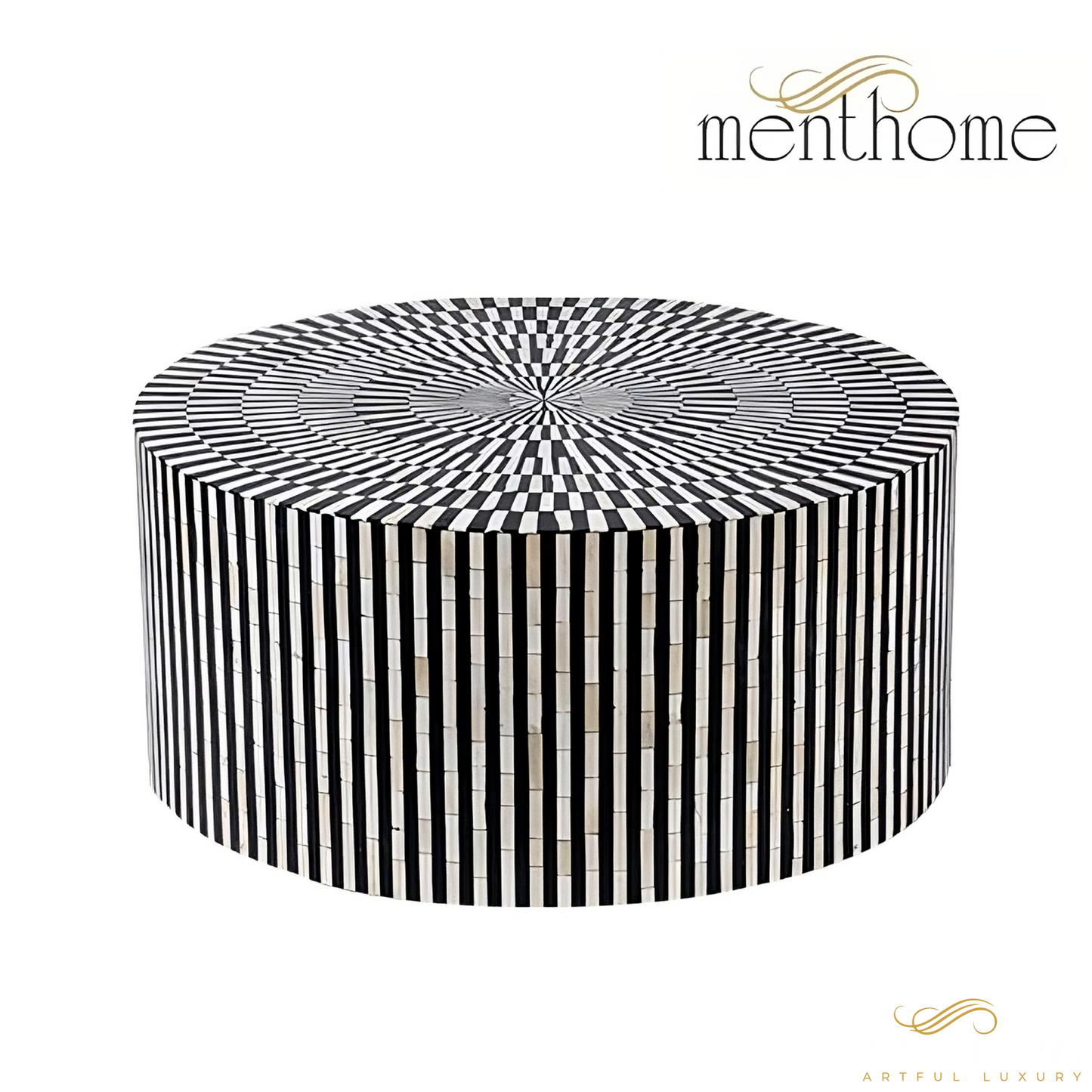 Bone Inlay Round Coffee Table White Bone geometric coffee table | Luxury Handmade Coffee Table