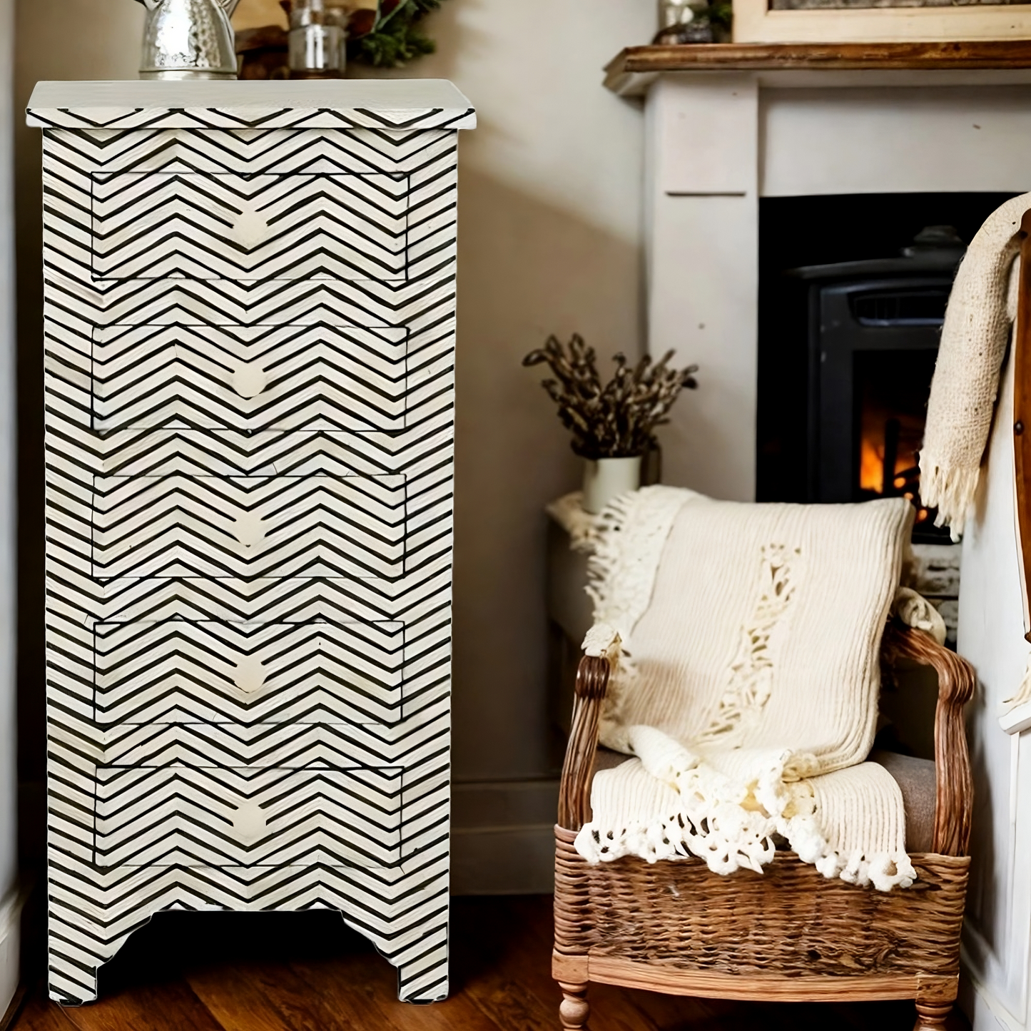 Bone Inlay Black Chevron Tallboy