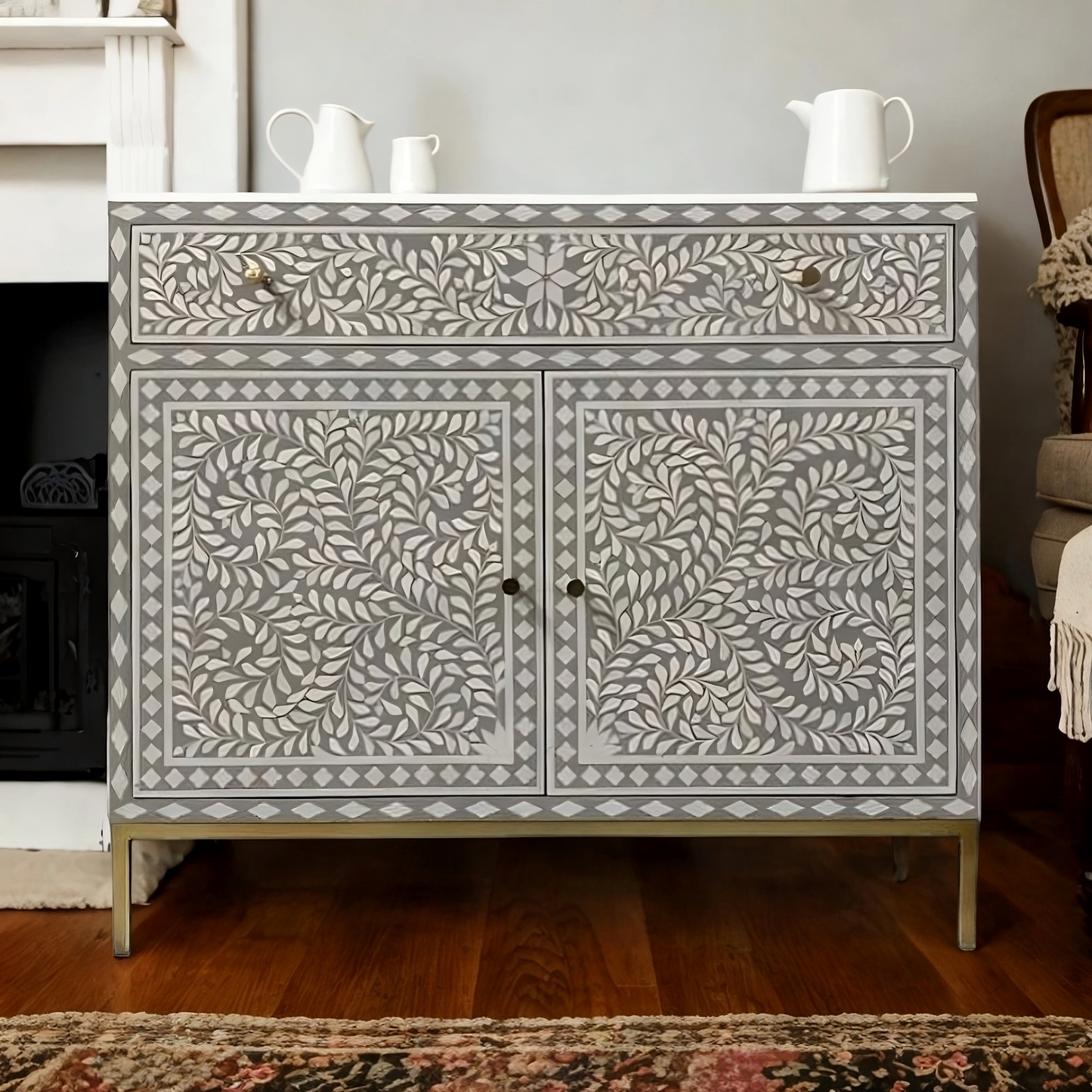 Bone Inlay Drawer, Wooden Entryway Cabinet, Personalized Living Room Furniture