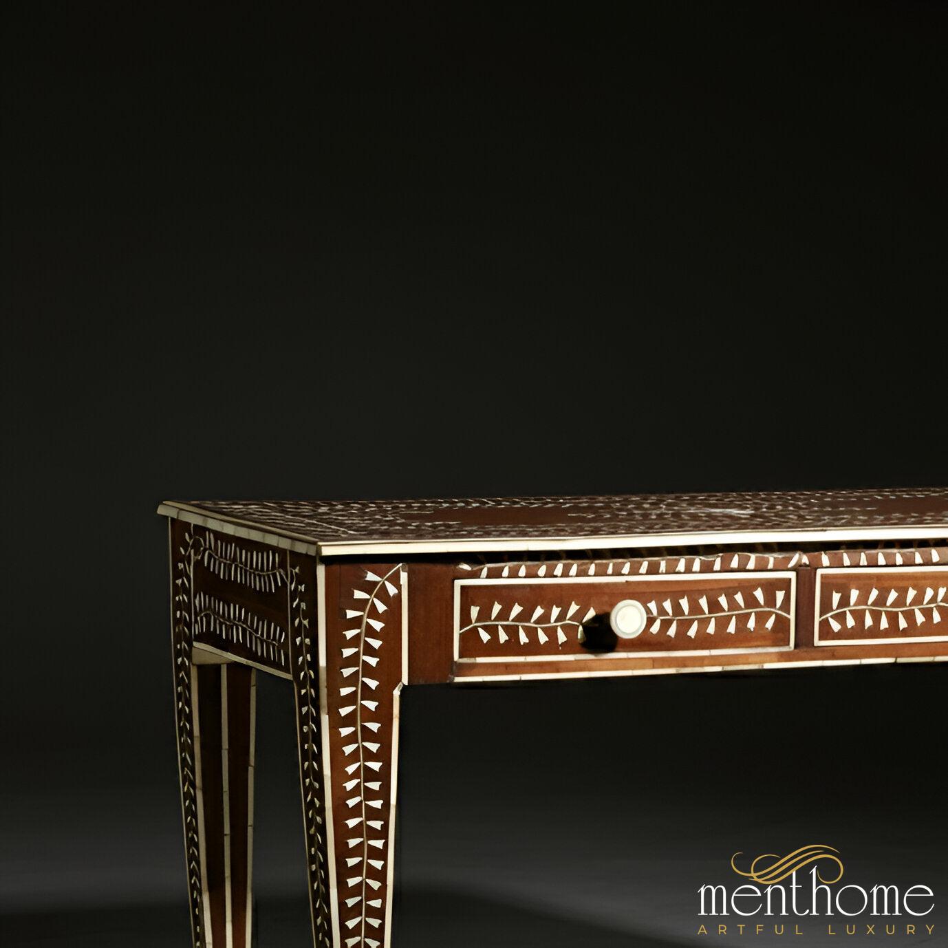 Bone Inlay Red Color Desk | Elegant Handcrafted Design | Ideal for Home Offices or Study Rooms | Luxury Handmade Desk
