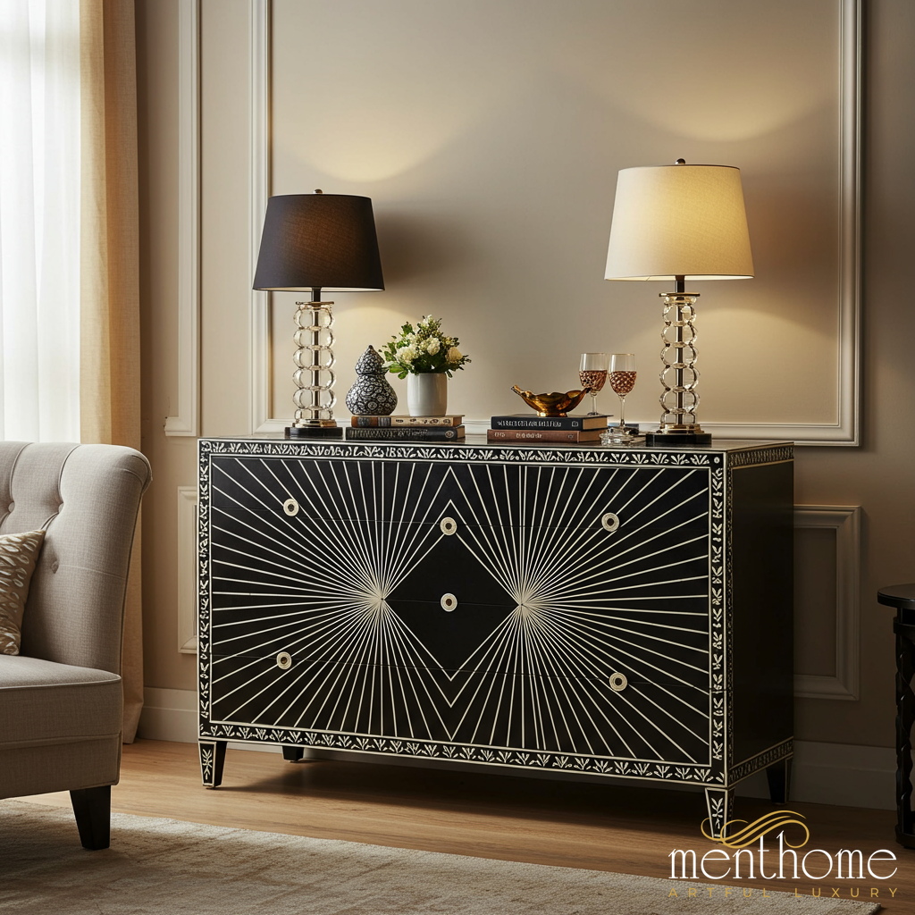 black and brass dresser Four Hands Fiona Tall Dresser