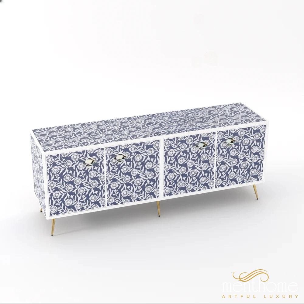 Sunflower-Bone Inlay -Rectangular-Tv Cabinet | Luxury Handmade TV Cabinet