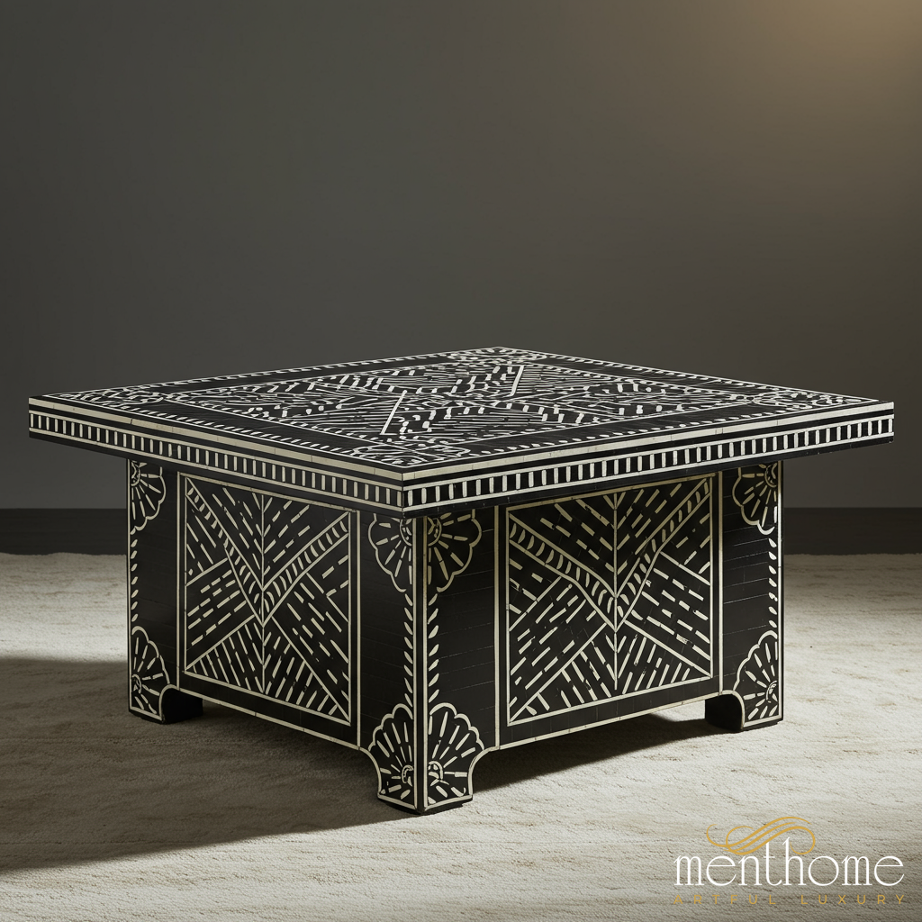 Black and White Geometric Patterned Coffee Table | Luxury Handmade Coffee Table