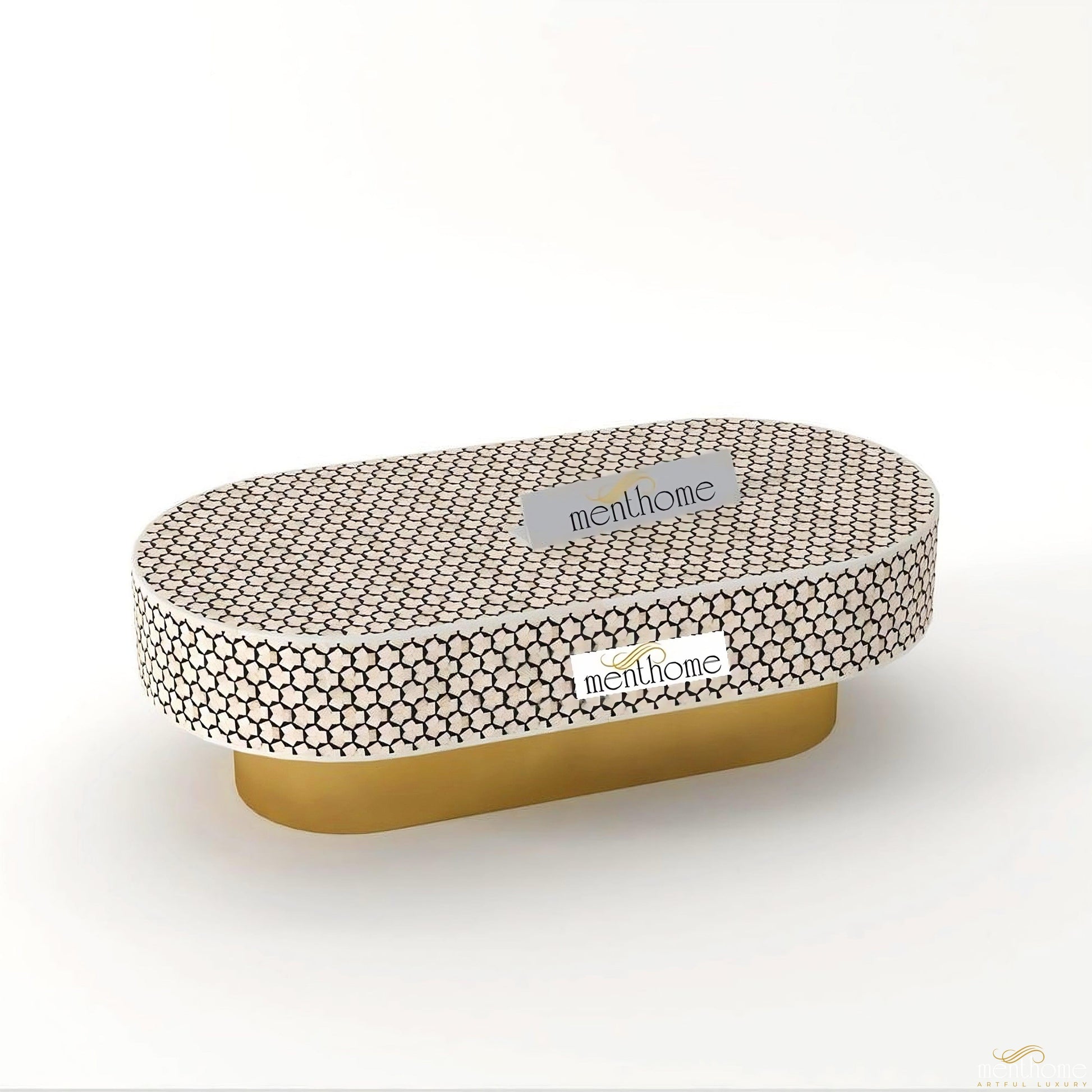 Tarqua Oval Coffee Table Bone Inlay | Luxury Handmade Coffee Table