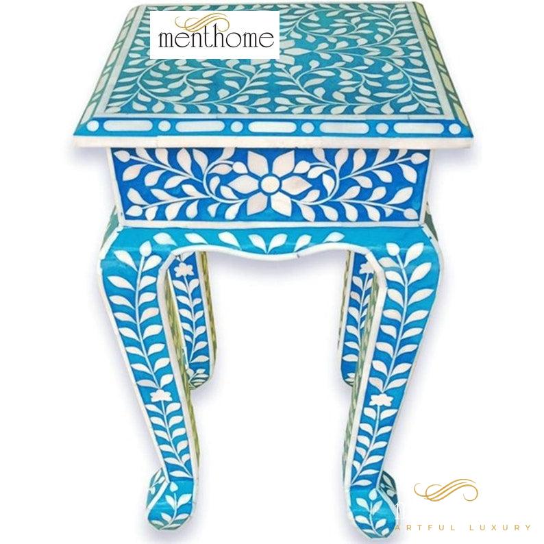 Floral Pattern Side table Furniture Handmade Wooden Inlay Stool | Luxury Handmade Side Table