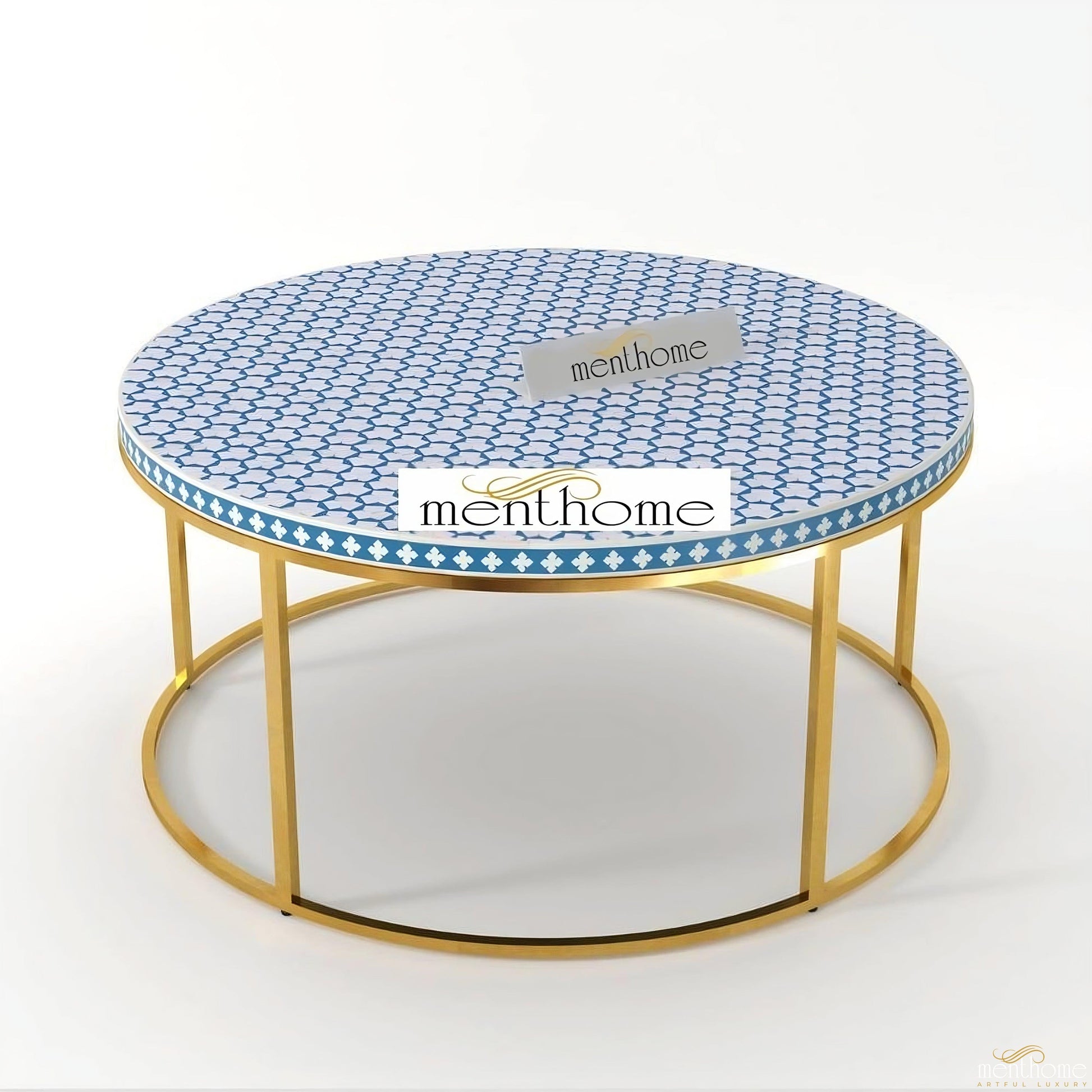 Honeycomb Bone Inlay  Cylinder Coffee Table | Luxury Handmade Coffee Table