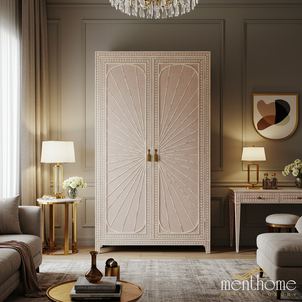 Elegant Sunburst Pattern Wooden Wardrobe | Luxury Handmade Wardrobe