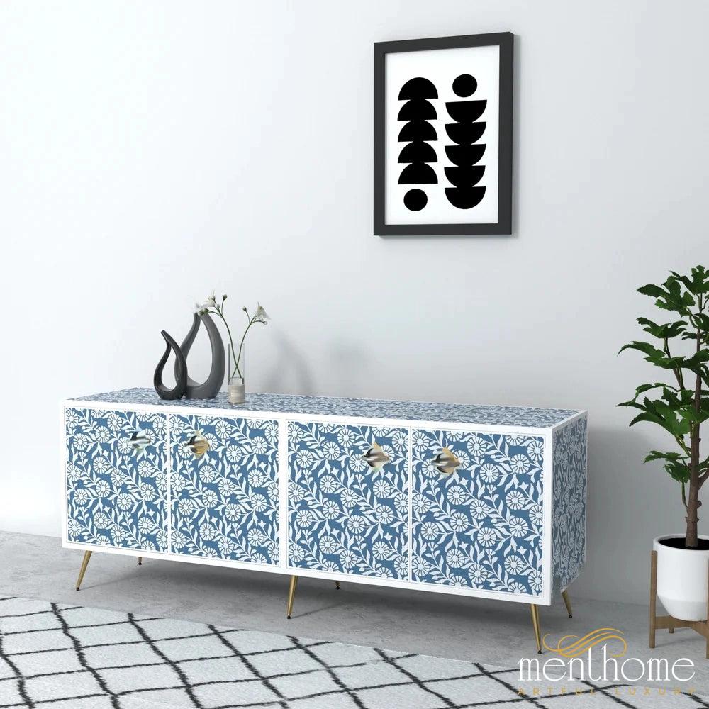 Sunflower-Bone Inlay -Rectangular-Tv Cabinet | Luxury Handmade TV Cabinet