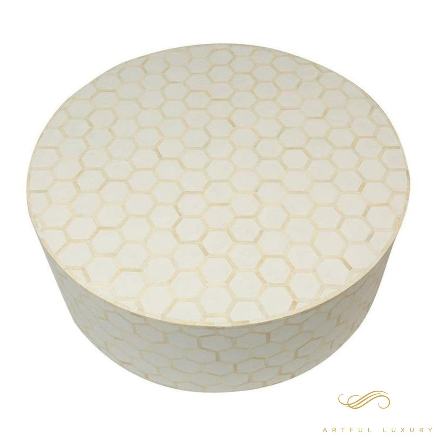 Round Honey Comb Coffee Table Bone Inlay | Luxury Handmade Coffee Table