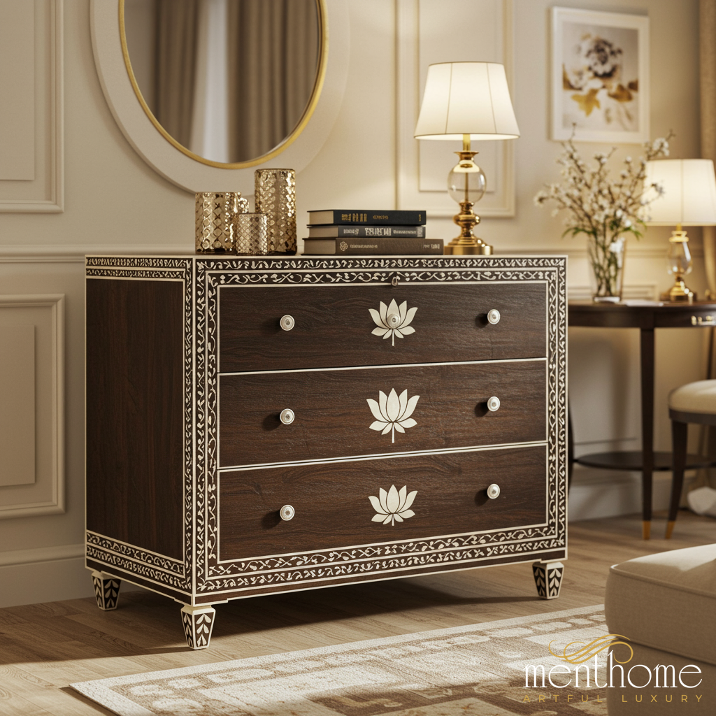 gold inlay dresser Brown Metal and Wood Modern Cabinet, 36x36x16