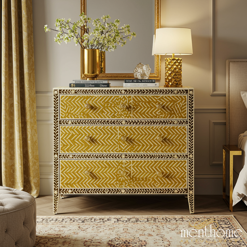 Vintage Patterned Wooden Dresser with 3 Drawers Vintage Patterned Wooden Dresser with 3 Drawers