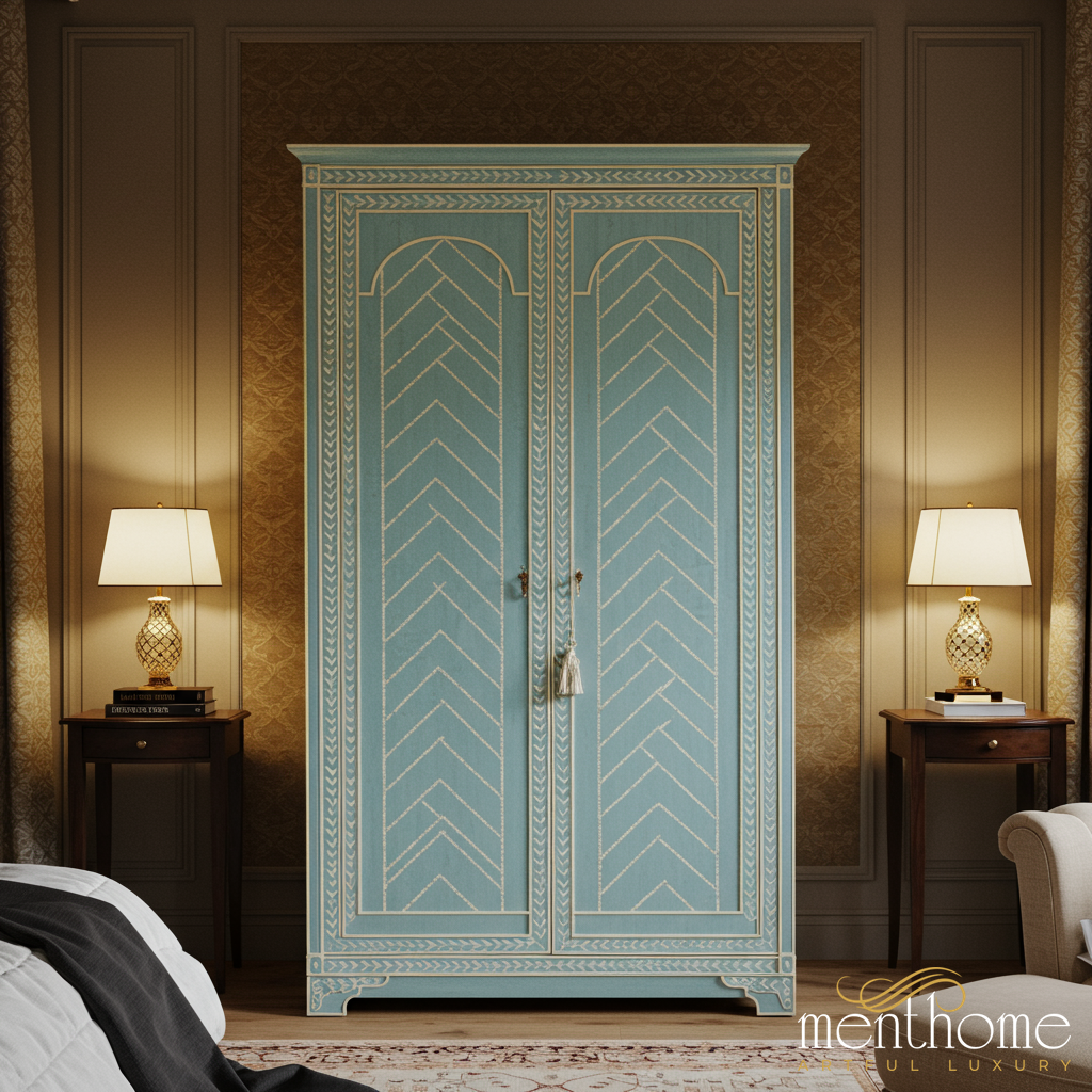 Vintage Blue Decorative Armoire | Luxury Handmade Wardrobe