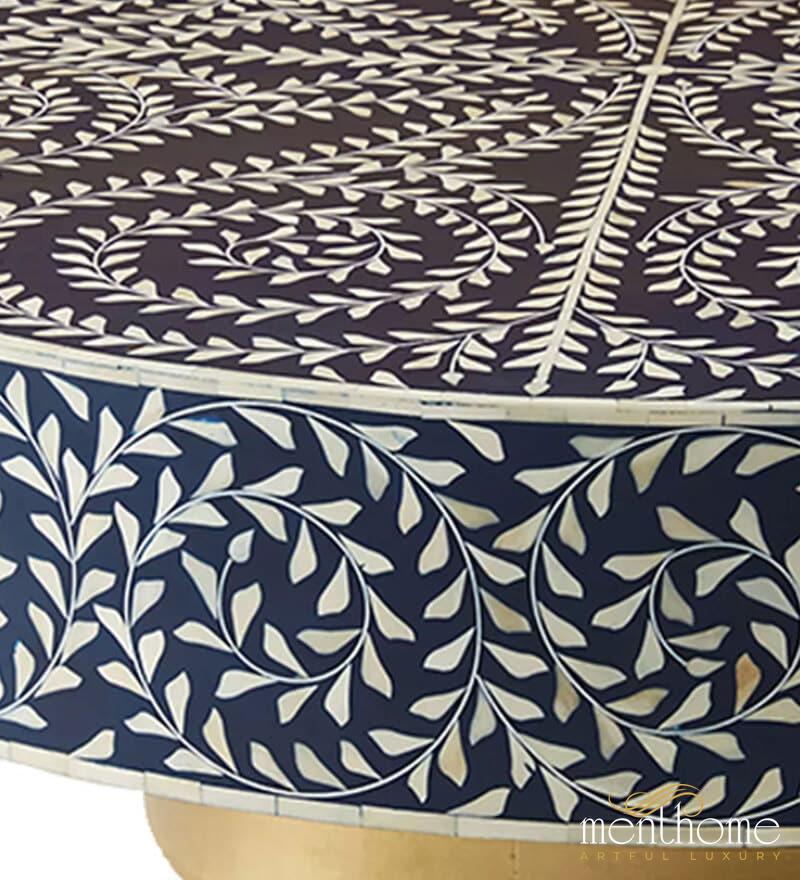 Leaf Pattern Coffee Table Bone Inlay With Base Golden Finish | Luxury Handmade Coffee Table
