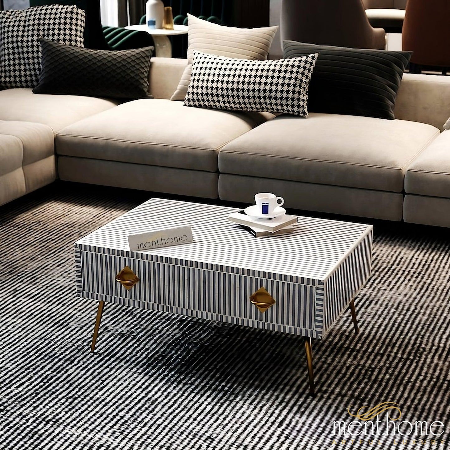 Handmade resin Inlay Modern Striped Pattern Coffee Table | Luxury Handmade Coffee Table