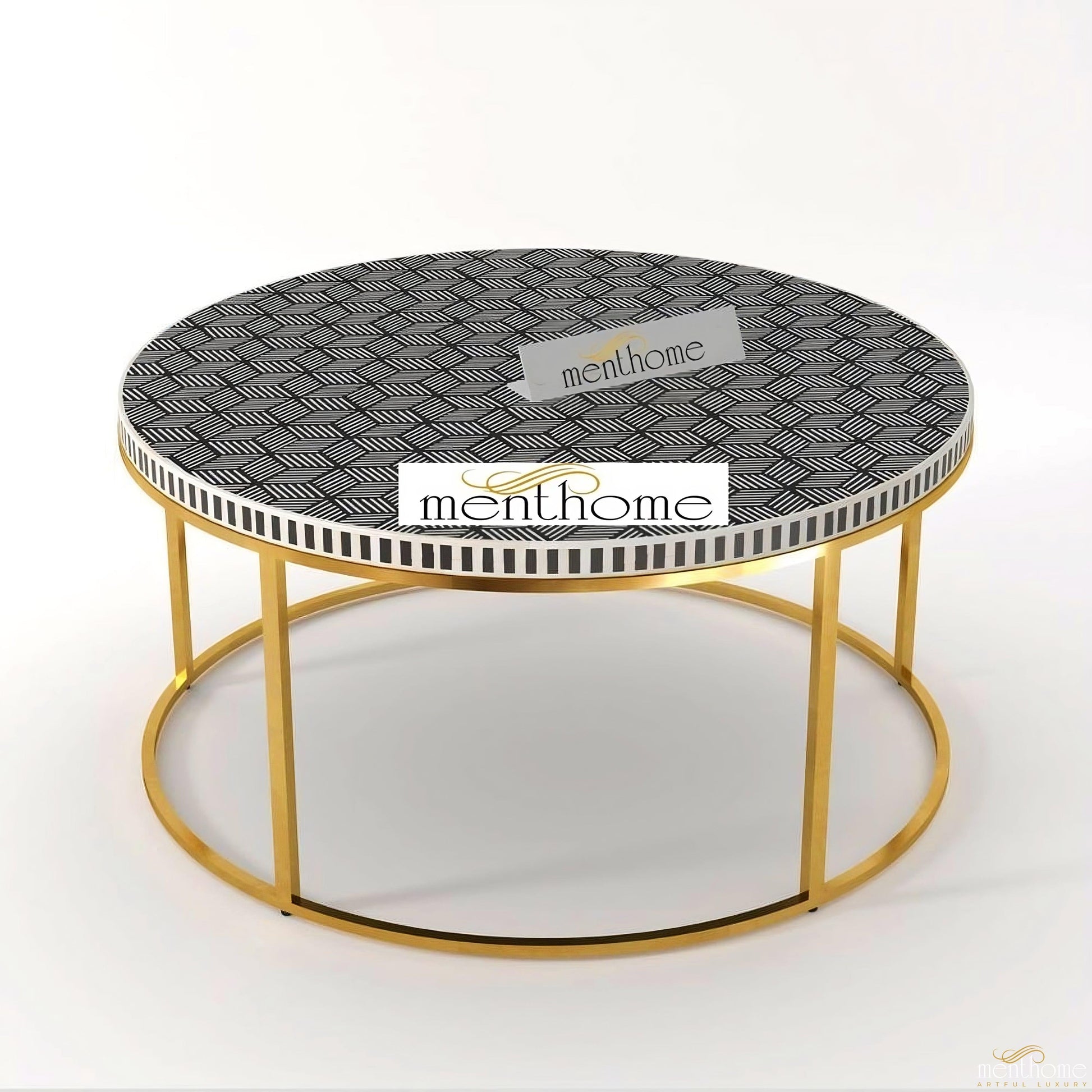 Bone Inlay Round Optical Coffee Table | Luxury Handmade Coffee Table
