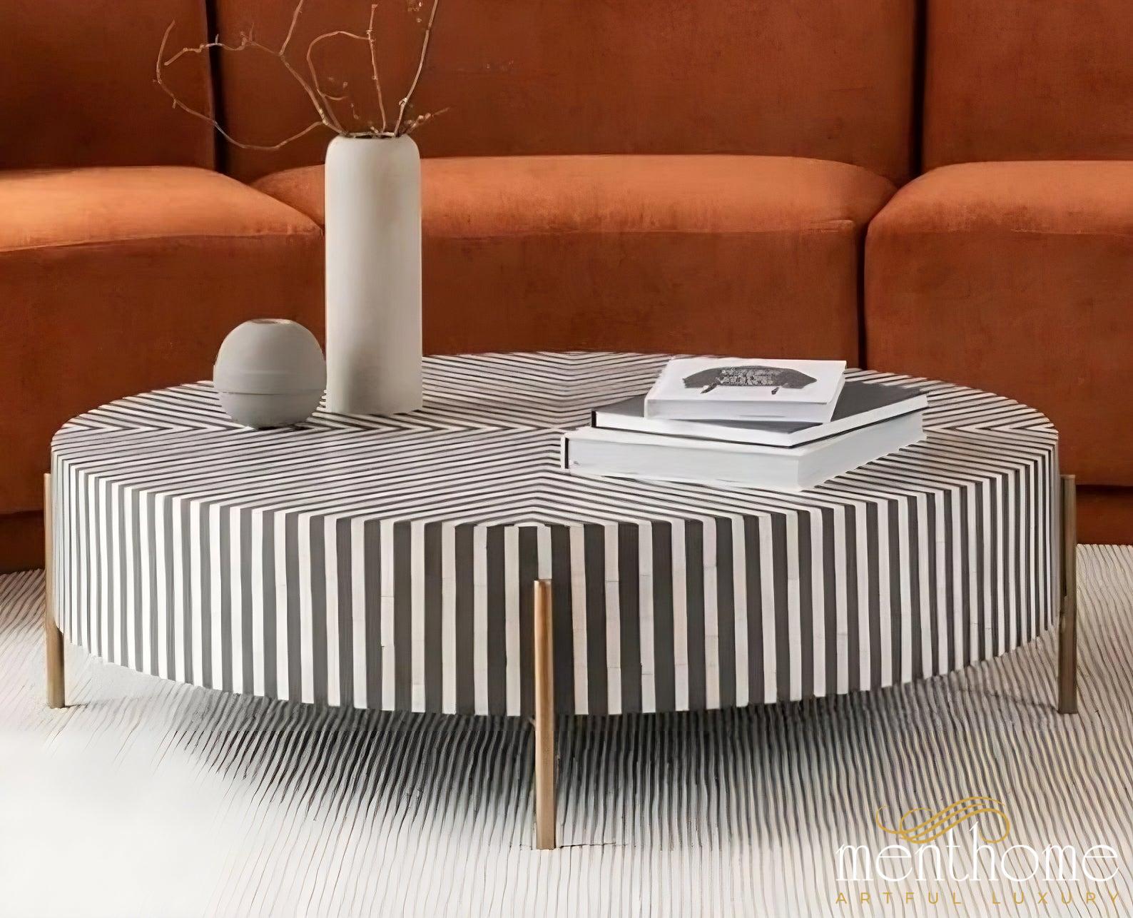 Bone Inlay Stripes Pattern Coffee Table | Luxury Handmade Coffee Table