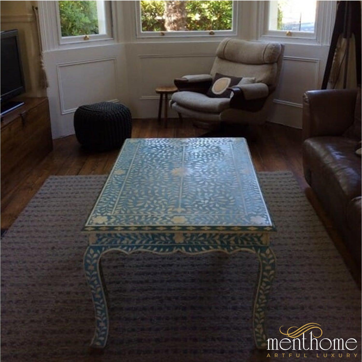 Bone Inlay Floral Pattern Coffee Table | Luxury Handmade Coffee Table