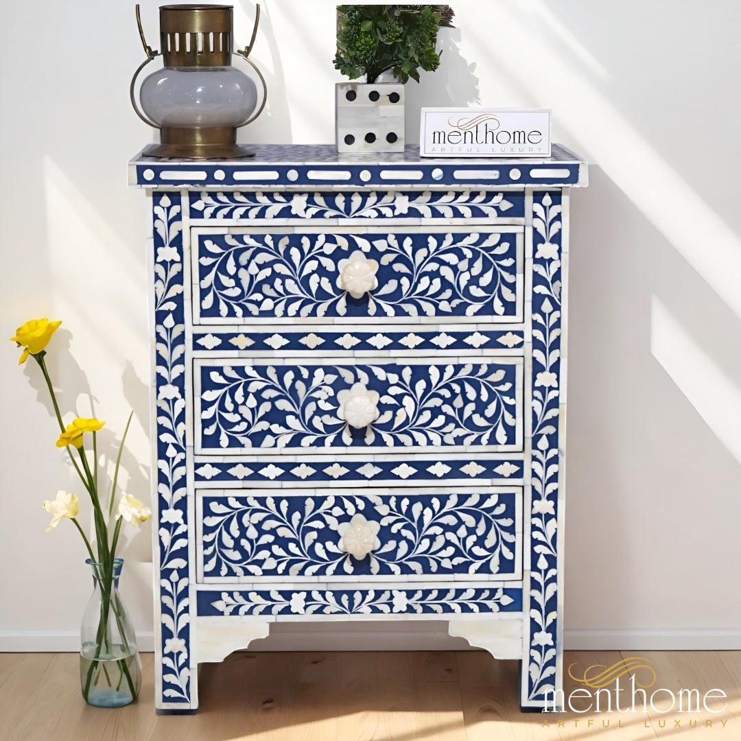 Floral Pattern Bedside Table Three-Drawer Bone Inlay (Copy) | Luxury Handmade Bedside Table