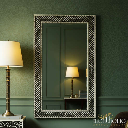 Elegant Black and White Patterned Wall Mirror | Luxury Handmade Mirror