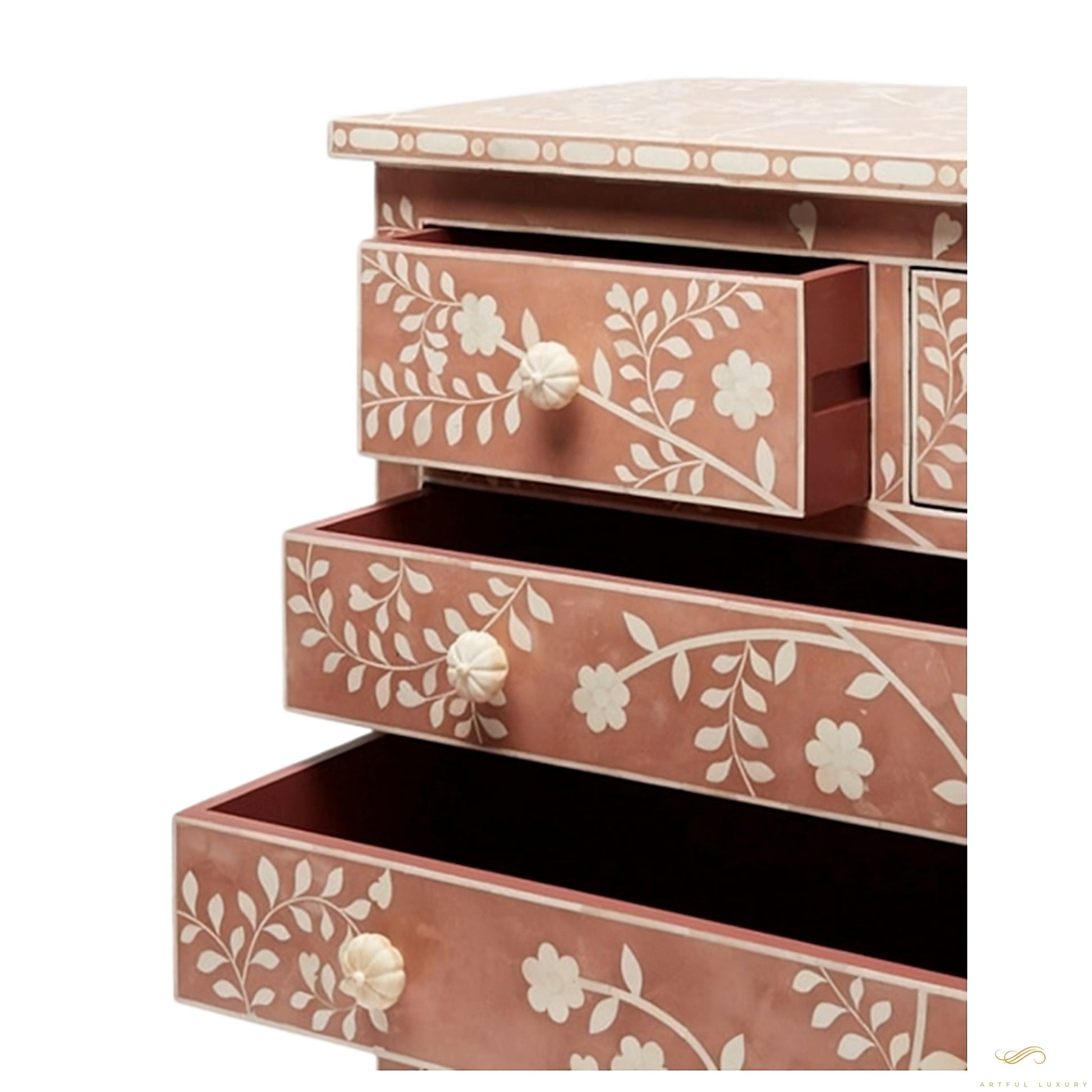 Bone Inlay Modern Floral dressers | Luxury Handmade Dresser