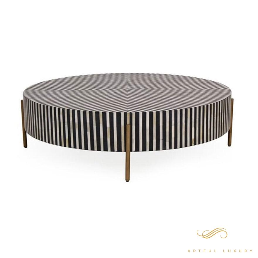 Bone Inlay Stripes Pattern Coffee Table | Luxury Handmade Coffee Table
