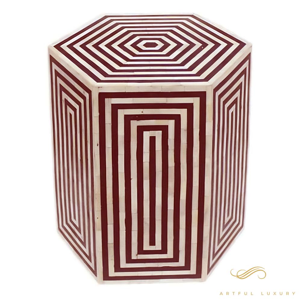 Striped Hexagonal Bone Inlay Black Side table | Luxury Handmade Side Table