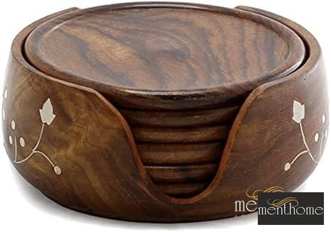 Wooden Round Drink Coasters Set of 6 with Decorative Holder | Luxury Handmade Decor