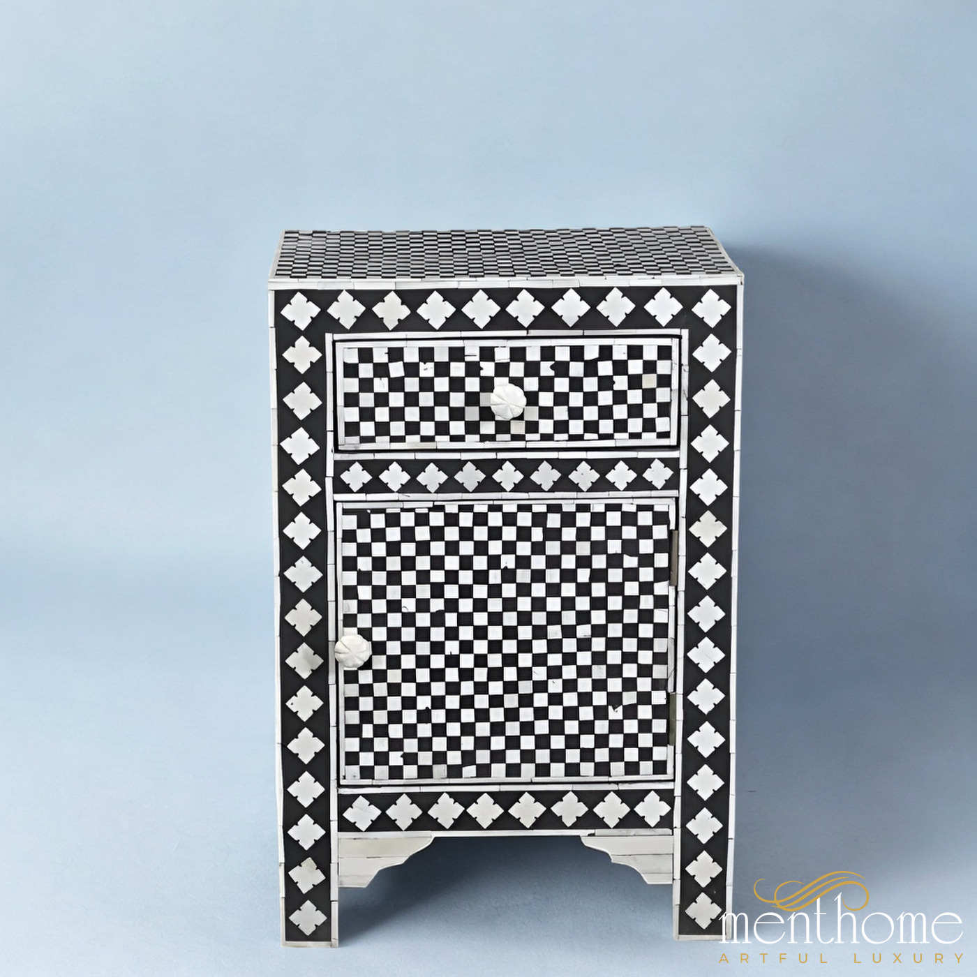Handmade Bone Inlay Bedside With Drawer Door Home Decor | Luxury Handmade Bedside Table