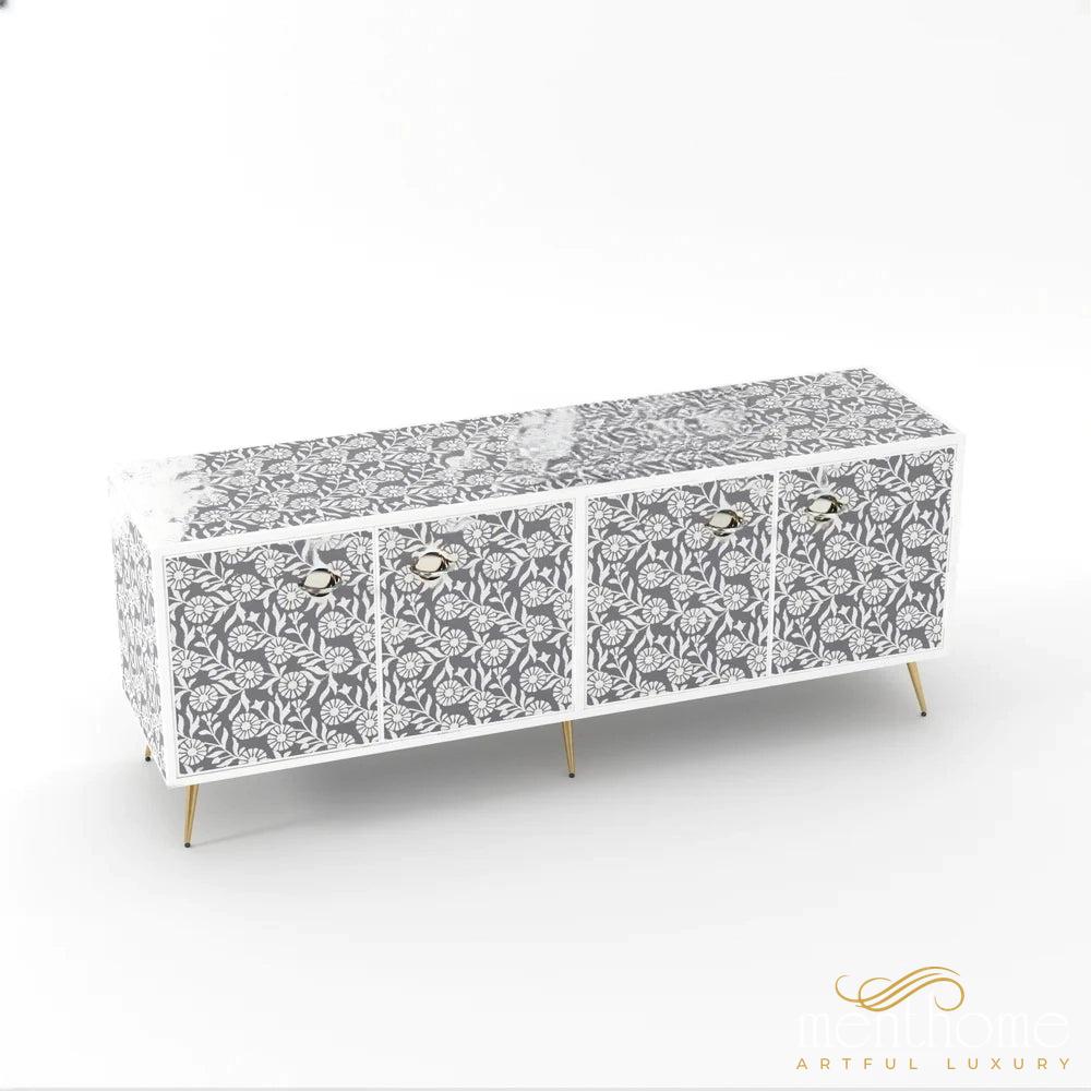 Sunflower-Bone Inlay -Rectangular-Tv Cabinet | Luxury Handmade TV Cabinet