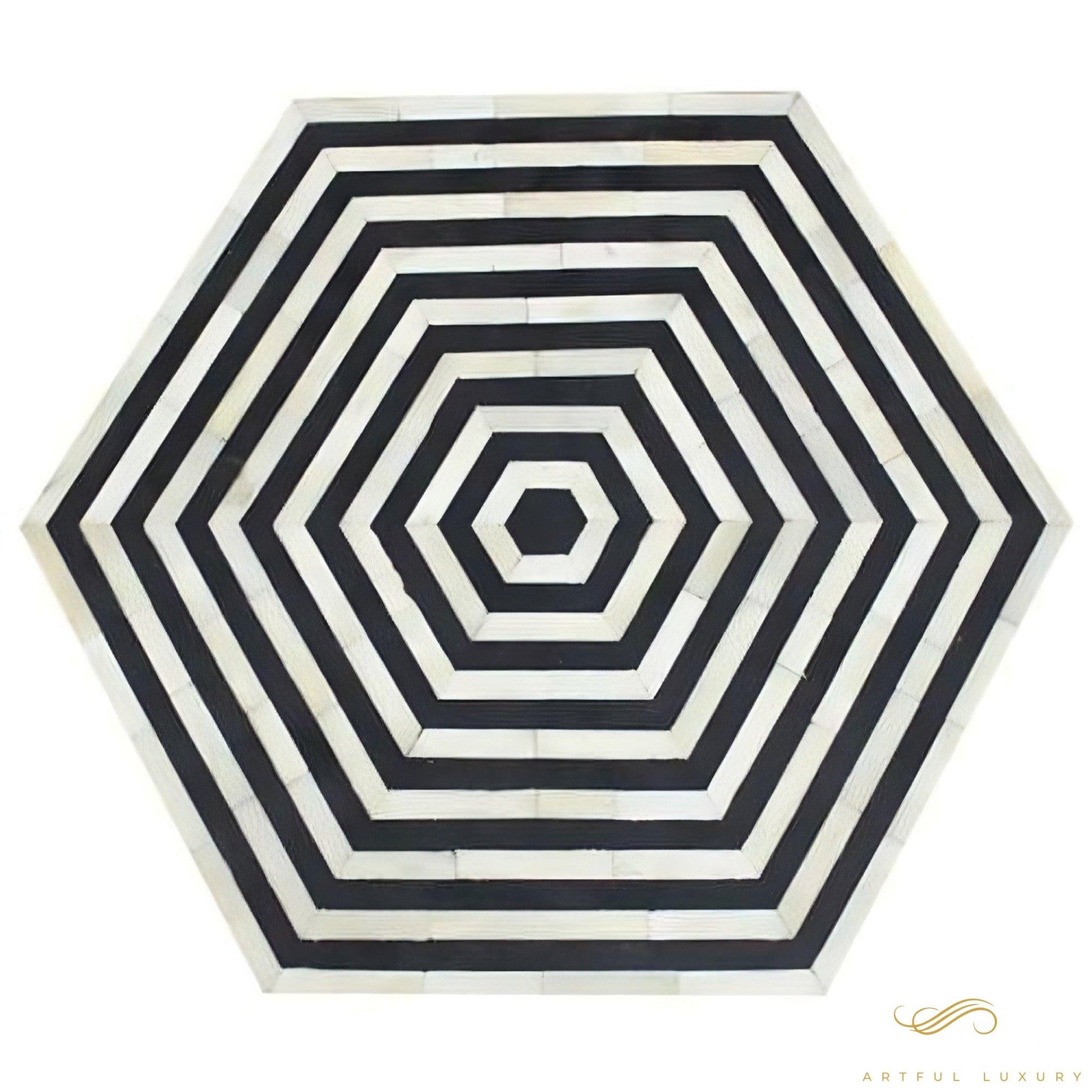 Striped Hexagonal Bone Inlay Black Side table | Luxury Handmade Side Table