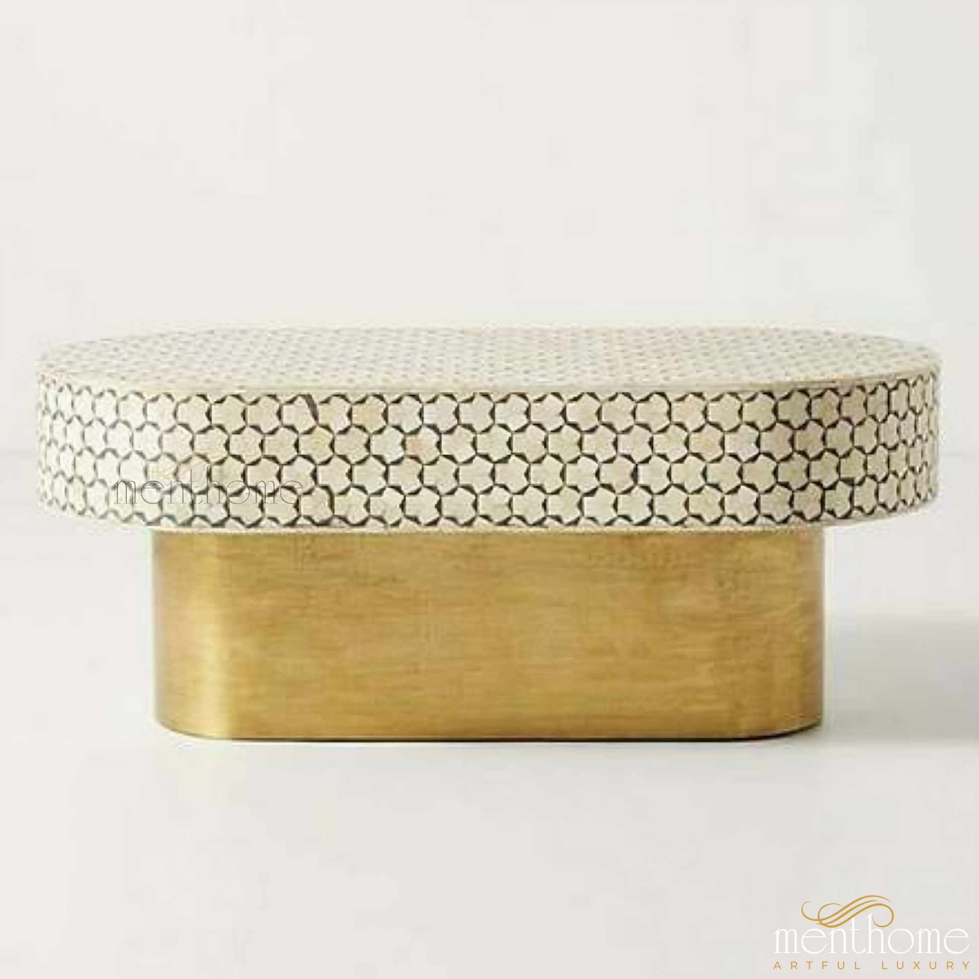 Tarqua Oval Coffee Table Bone Inlay | Luxury Handmade Coffee Table
