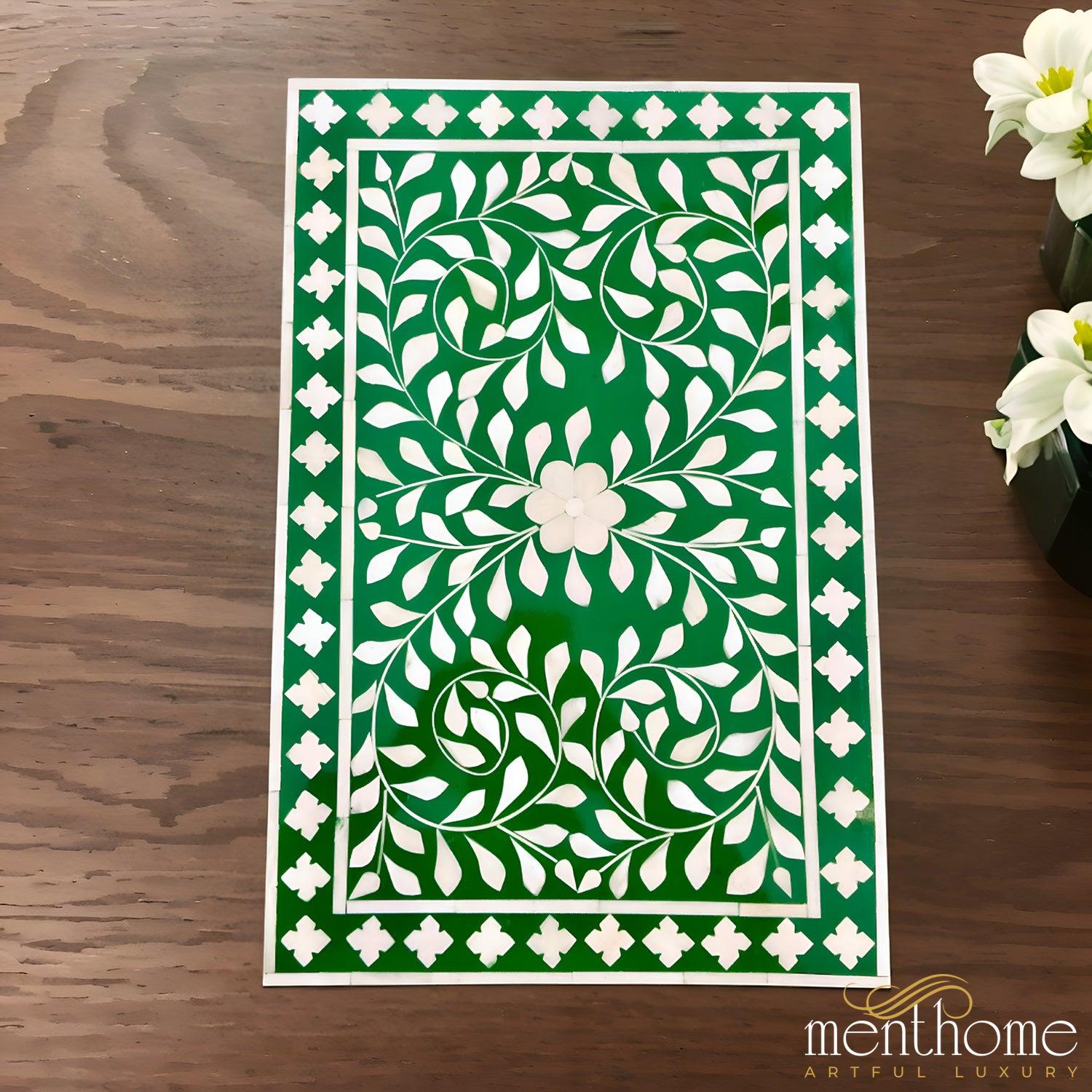 Resin Green  Floral Pattern One Drawer Bedside Table | Luxury Handmade Bedside Table