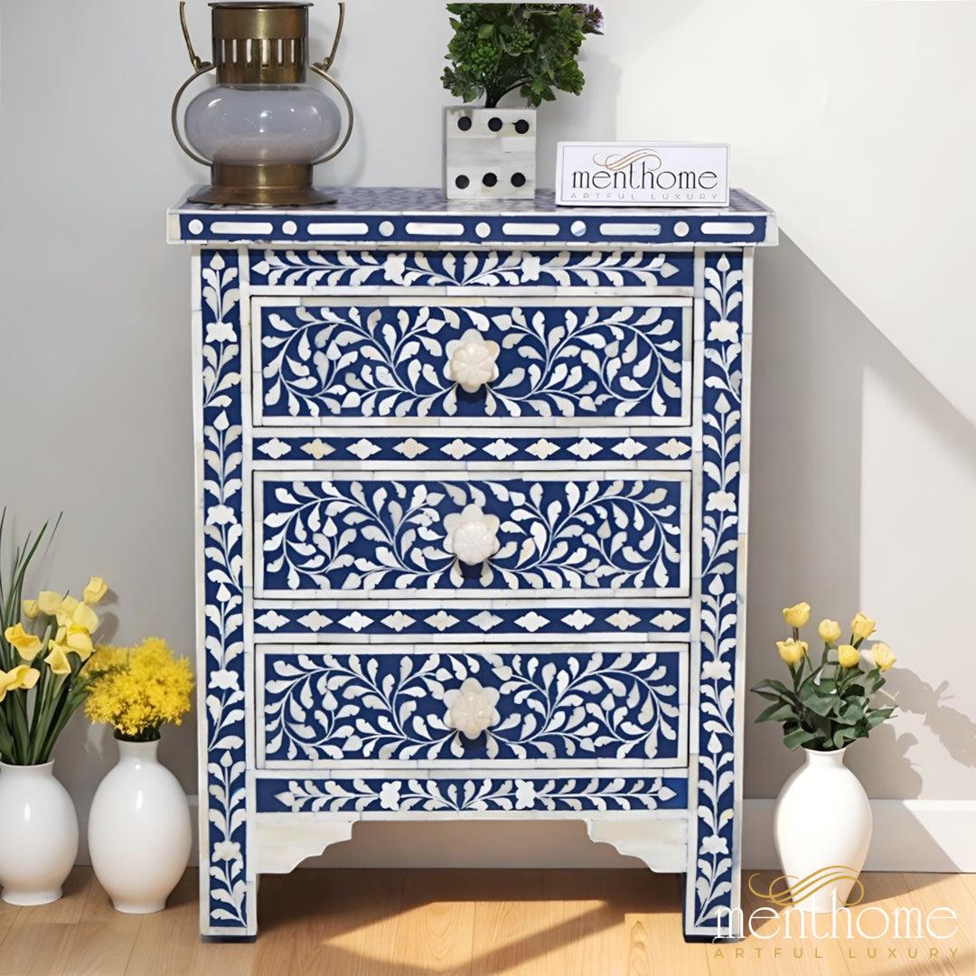 Floral Pattern Bedside Table Three-Drawer Bone Inlay (Copy) | Luxury Handmade Bedside Table