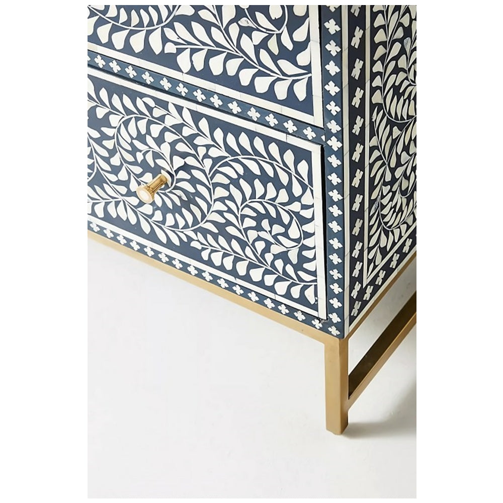 Handmade Bone Inlay Foliage Spiral 3 Drawer Dresser